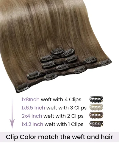 Miniatura 2 de LaaVoo Extensiones de cabello humano real con pinzas, color marrón claro a rubio ceniza, mezcla de rubio platino, balayage, extensiones de cabello