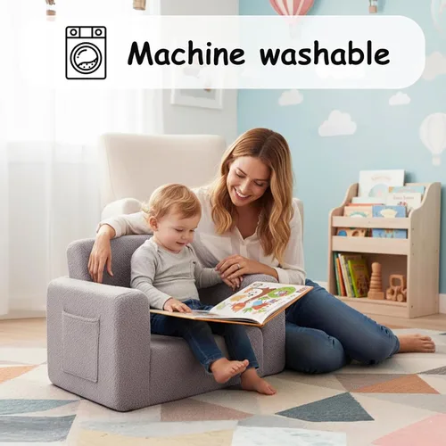 Miniatura 7 de Tiita Sofá para niños, sofá infantil 2 en 1, sofá convertible para niños, sofá convertible para niños, sofá plegable para niños o niñas (gris)
