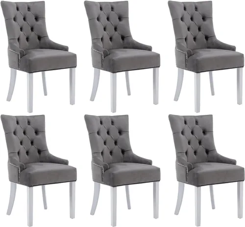 Miniatura 15 de Kmax Velevt - Juego de 2 sillas laterales tapizadas de mediados de siglo, modernas sillas decorativas con patas de madera blanca capitoné