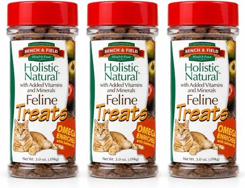 Bench & Field Holistic Natural Healthy Kitty Treats | Bocadillos crujientes en forma de pescado | Delicioso aperitivo con sabor a mariscos, 3 onzas