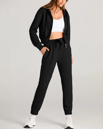 Miniatura 3 de Amkoyam Conjunto de dos piezas para mujer, de manga larga, con cremallera, sudadera con capucha y pantalones largos