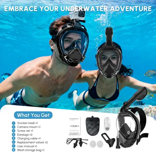 Miniatura 8 de Yosmer Electric Full Face Snorkel Mask for Adults, Fan-Assisted Snorkeling Mask with Dry Top System, 180° Panoramic View, Anti-Fog Design, Foldable