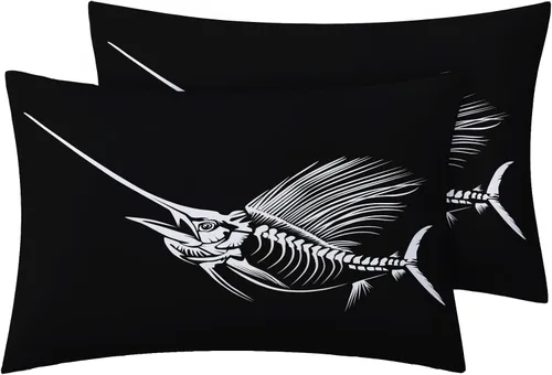 Miniatura 5 de Swordfish Sábanas tamaño individual – Juego de sábanas de animales marinos para niños y niñas, juego de sábanas en blanco y negro, microfibra suave