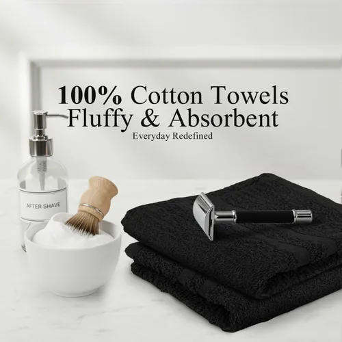 Miniatura 5 de Toallas de salón – Paquete de 50 toallas de mano negras 100% algodón Toalla de spa – 16x27 pulgadas Altamente absorbable Toallas faciales