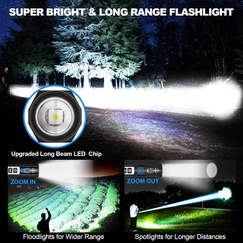 Miniatura 2 de Pequeñas linternas magnéticas LED recargables de 20000 lúmenes altos, linterna potente de bolsillo de haz largo súper brillante, 8 modos con luz