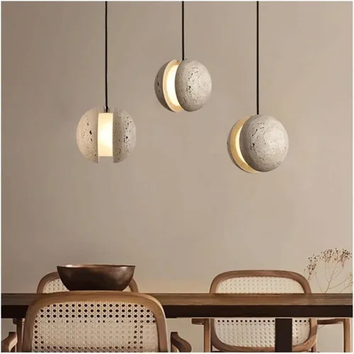 Miniatura 2 de Lámpara colgante de travertino amarillo nórdico pequeño, lámparas colgantes modernas, lámpara de globo simple con pantalla acrílica para cocina