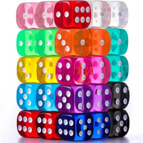 Miniatura 9 de TecUnite Juego de 25 dados poliédricos de 6 lados con bolsa negra compatible con actividades de tabla, fiestas, aprendizaje de matemáticas y otros
