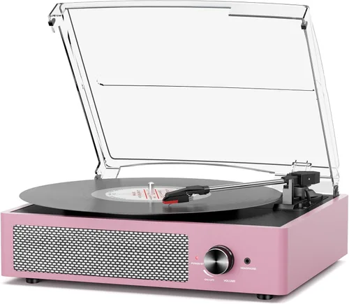 Miniatura 15 de Tocadiscos de vinilo con receptor Bluetooth integrado y 2 altavoces estéreo, 3 velocidades y 3 tamaños, tocadiscos retro portátil para Naranja