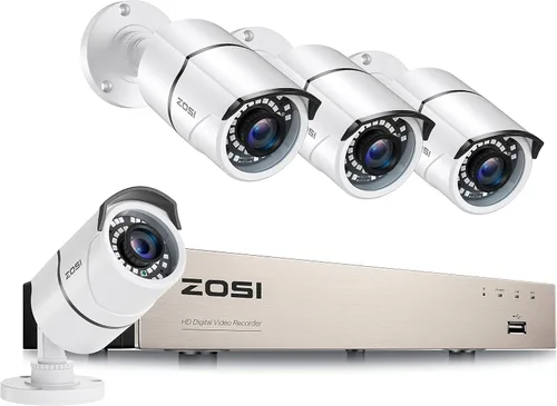 ZOSI Sistema de cámara de seguridad Lite de 5 MP para exteriores, H.265+ 8 canales CCTV DVR y 4 cámaras de vigilancia resistentes a la intemperie