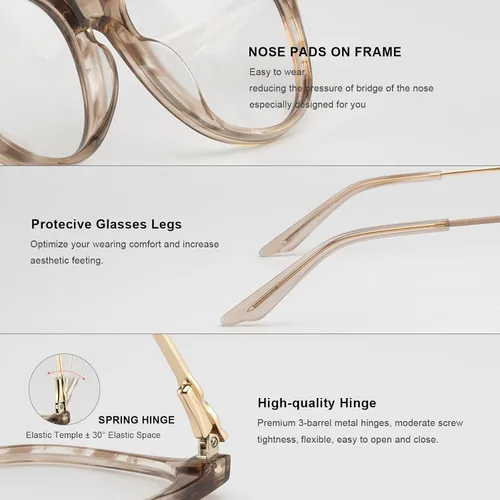 Miniatura 5 de Gafas de lectura de ojo de gato para mujer, lectores de bloqueo de luz azul, montura de acetato y bisagra de resorte Champán