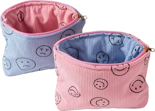 Miniatura 31 de Bolsas de cosméticos para mujer, bolsa de cosméticos de pana, bolsos estéticos para mujer, bolsos de mano con puntos sonrientes, organizador