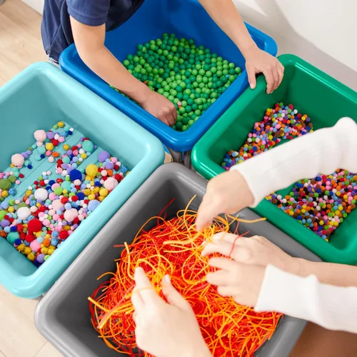 Miniatura 8 de ECR4Kids Mesa de juego ajustable para arena y agua de 4 estaciones, contenedores sensoriales, contemporánea