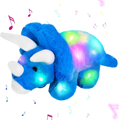 Miniatura 8 de Glow Guards Peluche de dinosaurio Triceratops de 12 pulgadas, juguete de peluche de dinosaurio suave con luces nocturnas mágicas y canción de cuna