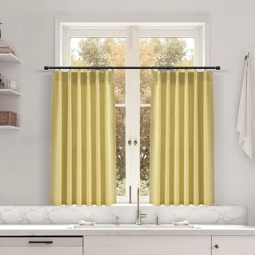 Miniatura 146 de Juego de 2 paneles de cortinas de ventana de cocina beige de 24 pulgadas de largo, con textura de lino, plisadas, filtrantes de luz, semi pequeñas