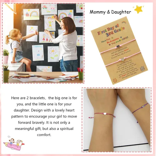 Miniatura 3 de ZZ ZINFANDEL Back to School Bracelet Mommy and Me Bracelet First Day of School Bracelet Set for 2 First Day of School Matching Heart Wish Bracelet