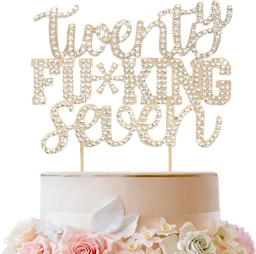 Miniatura 22 de LINGTEER Veintiún divertidos adornos dorados para tartas con diamantes de imitación – Saludos a los 21 años de edad, decoración de centros de mesa