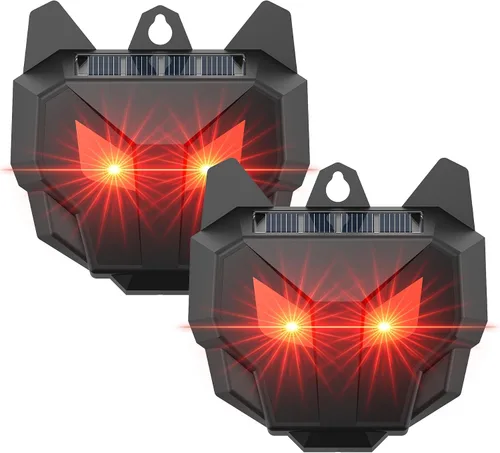 Paquete de 2 repelentes solares nocturnos de animales con luces LED rojas duales, disuasorio humano de coyote para zorro, mapache zorrillo, ciervos,