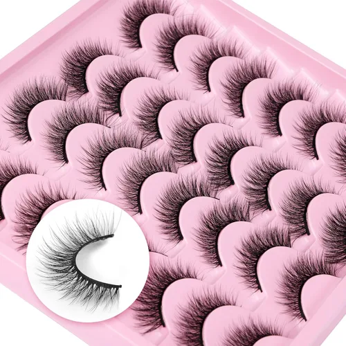 Miniatura 3 de Pestañas postizas de aspecto natural con efecto Wispy, pestañas falsas de 12mm cortas de visón sintético, pestañas postizas de ojo de gato, paquete