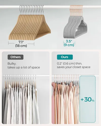 Miniatura 5 de SONGMICS Perchas Delgadas de Terciopelo, Perchas Antideslizantes para Ropa con Ganchos Giratorios de Oro Rosa, Ahorran Espacio, para Clóset, Paquete
