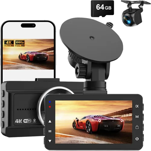 Miniatura 10 de Cámara frontal para automóvil con WiFi integrado y control de aplicación, cámara de tablero 4K con tarjeta gratuita de 32 GB, cámara de tablero