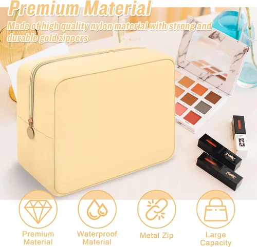 Miniatura 4 de Iqimott Bolsa Grande de Maquillaje de Nylon, Neceser de Viaje, Bolsa Grande de Cosméticos Preppy, Organizador de Maquillaje de Nylon, Bolsa de Rosa