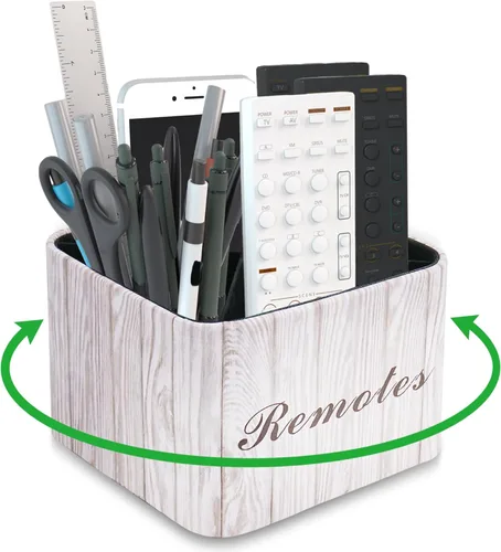 Miniatura 43 de Organizador Redondo de Cuero para Suministros de Arte, Soporte para Control Remoto, Rotación de 360 Grados, Soporte Multifuncional para Lápices