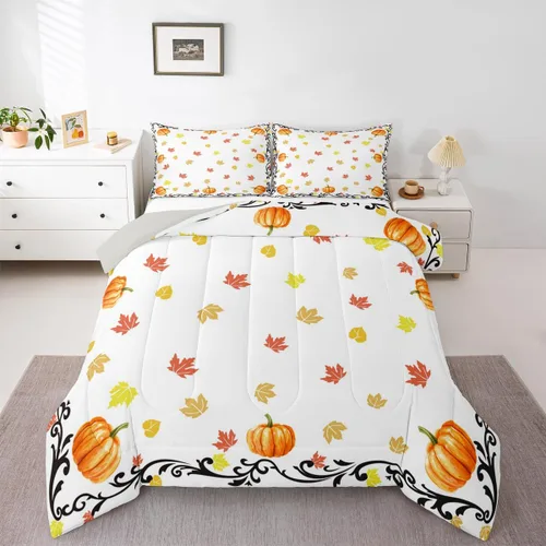 Miniatura 10 de Bonito juego de edredón de pavo tamaño individual para niños y niñas, ropa de cama de cosecha de Acción de Gracias, decoración de otoño, decoración