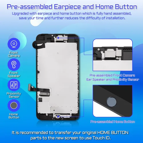 Miniatura 2 de para iPhone 7 Plus Reemplazo de pantalla con botón de inicio 5.5 "negro LCD 7plus 3D pantalla táctil digitalizador auricular Asamblea de vidrio