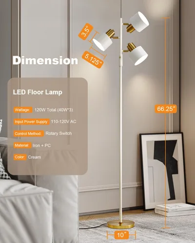 Miniatura 4 de OYEARS Lámpara de pie para sala de estar, iluminación brillante, alta y moderna, industrial, vintage, lámparas de esquina de pie, luz LED, luz