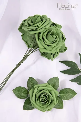 Miniatura 3 de MACTING 30 piezas de flores de rosas artificiales de toque real con tallo, flores falsas de espuma verde para bricolaje, ramo de novia, fiesta, baby