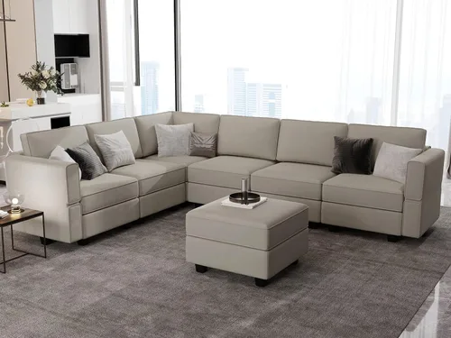 Miniatura 18 de Belffin Sofá modular modular con asiento de almacenamiento, sofá en forma de U de gran tamaño, sofá modular de terciopelo con terciopelo otomano