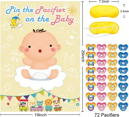 Miniatura 2 de Hxezoc Pin The Pacifier On The Baby Game - Póster grande para fiesta de baby shower, suministros de fiesta de cumpleaños para niños, 72 calcomanías