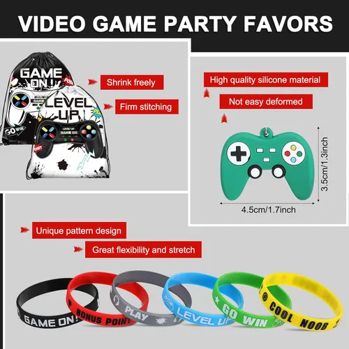 Miniatura 3 de Nosiny 72 bolsas con cordón para fiestas de videojuegos, bolsas con cordón, bolsa de regalo para juegos, pulseras de silicona, llavero, recompensas