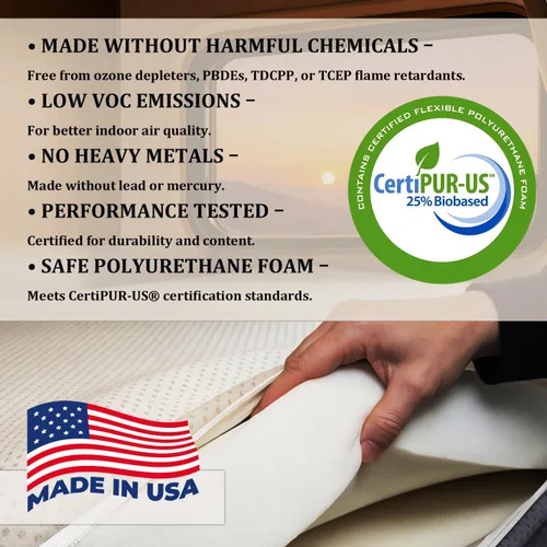 Miniatura 8 de FoammaUSA 2" x 24" x 78" Semi Truck Firm Foam Mattress Topper with Washable Water-Resistant Protective Cover, Comfortable and Durable, CertiPUR-US