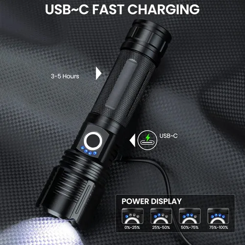 Miniatura 5 de BEFAMALI 4 Pack Flashlight Rechargeable High Lumens, 99000LM Flash Light, Adjustable LED Bright Flashlights with 5 Modes & USB Cable, Waterproof