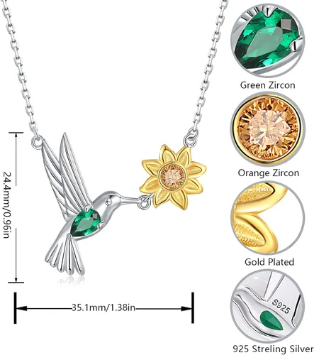 Miniatura 6 de Bolelis Collares de plata de ley con colibrí para mujer, chapado en oro, colgante de flor de pájaro adornado con circonita brillante, joyería