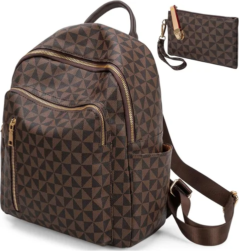 Miniatura 9 de Mochila Monedero para Mujer de Cuero Anti-robo Grande de Diseñador de Moda Mochila de Viaje Bolsa Mochila para Hombre Bolsas de Hombro, A-Marrón