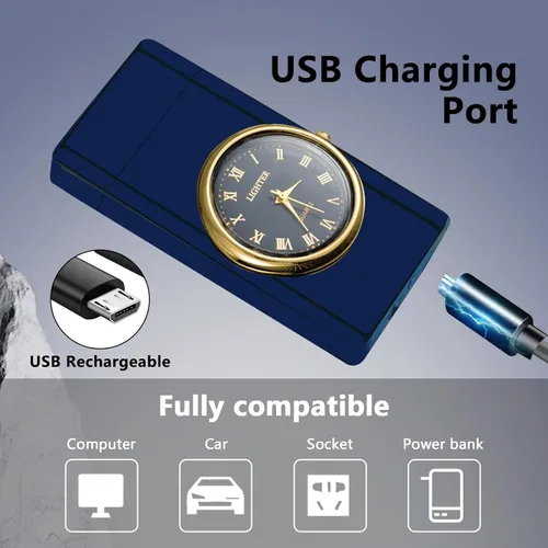 Miniatura 3 de Encendedor USB recargable a prueba de viento con llama de arco doble, luz LED, pantalla fresca, diseño duradero, ideal para camping, senderismo
