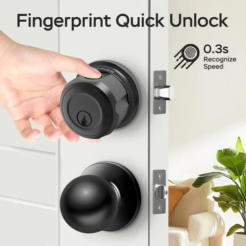 Miniatura 4 de GeekTale Cerradura inteligente de cerrojo con perilla de paso, cerrojo de huellas dactilares con aplicación, girar para bloquear y desbloquear