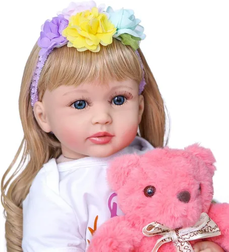 Miniatura 3 de RXDOLL Muñeca bebé recién nacida Reborn niña princesa con cabello rizado rubio de 24 pulgadas 60 cm, muñeca de bebé recién nacida Reborn de aspecto