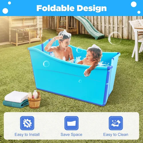 Miniatura 6 de Bañera plegable grande para el hogar, bañera portátil azul para adultos en el baño, bañera independiente con manguera de drenaje de 3.6 pies y tapón