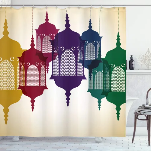 Miniatura 161 de set de cortina para baño decorativa de tela de poliéster con ganchos