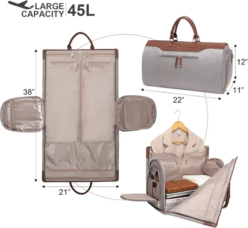 Miniatura 2 de Modoker Bolsas de ropa de mano para viajes, bolsa de lona convertible con correa para el hombro para hombres y mujeres, 2 en 1 para colgar maleta