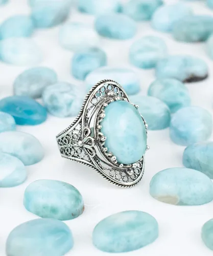 Miniatura 2 de Anillo ovalado de plata de ley 925 hecho a mano con filigrana y piedras preciosas para mujer, caja de regalo