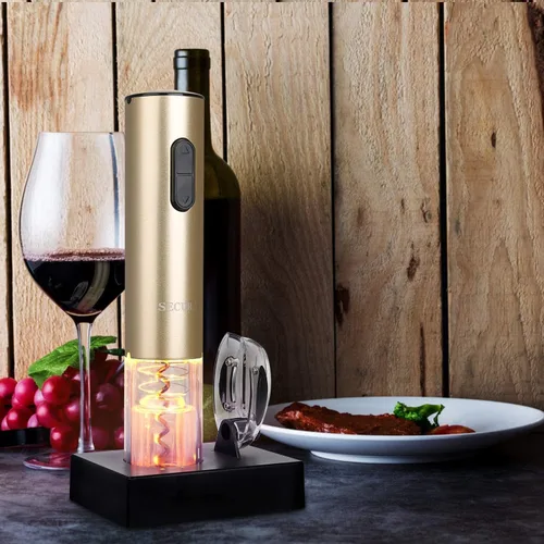 Miniatura 6 de Secura Abridor de vino eléctrico, sacacorchos automático de botellas con cortador de papel de aluminio, recargable (oro champán)