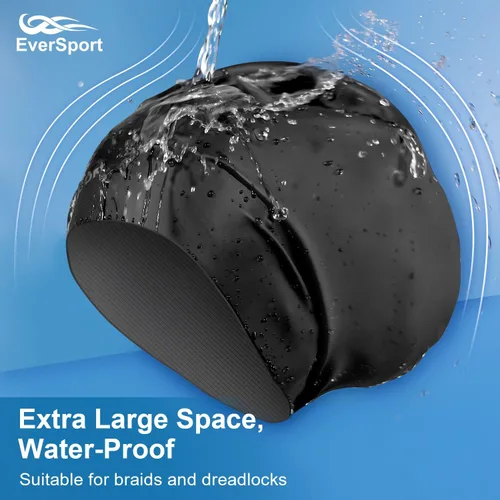 Miniatura 2 de EverSport Gorro de natación grande para trenzas y rastas, gorro de natación de silicona impermeable para mujeres y hombres que mantiene el cabello