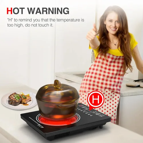 Miniatura 3 de Estufa Eléctrica, Placa de Cocina Eléctrica Portátil de 1800W de Quemador Único con Pantalla Táctil LED, 8 Niveles de Potencia y 8 Niveles de Negro