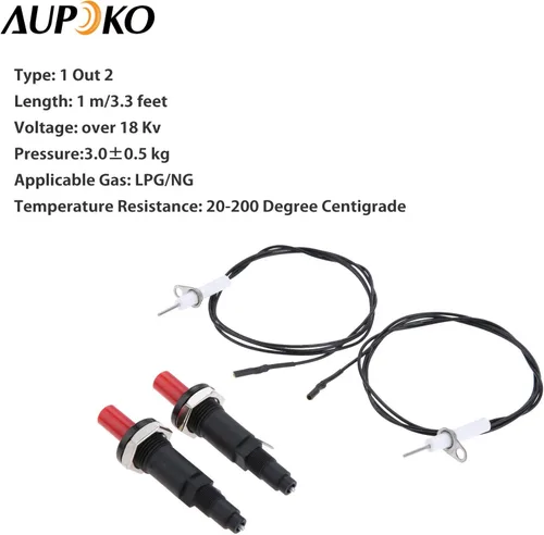 Miniatura 4 de Aupoko 2 juegos de encendido piezoeléctrico por chispa con cable de botón encendedor, tipo de 1 salida 2 electrodos de 200 grados de alambre
