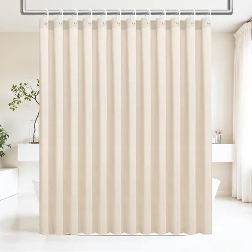 Miniatura 11 de Ga-Geetopia Cortina de ducha de lino sin gancho con forro a presión, cortina de ducha beige de estilo de lujo de hotel con ventana superior