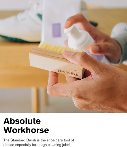 Miniatura 6 de Jason Markk Cepillo de limpieza estándar, mango de madera hecho a mano, cerdas sintéticas, resistente a las manchas difíciles y la suciedad